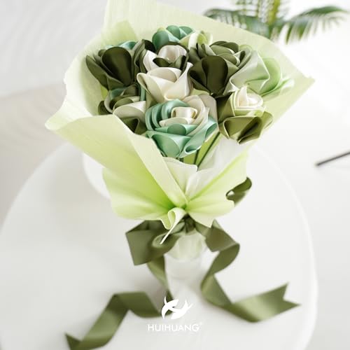 6 Rolls Sage Green Ribbon 1-1/2 inch Light Sage/Dusty Sage/Moss Green/Antique White Satin Ribbon Set for Flower Bouquet, Gift Wrapping, Hair Bows, Crafts, Eternal Flowers-