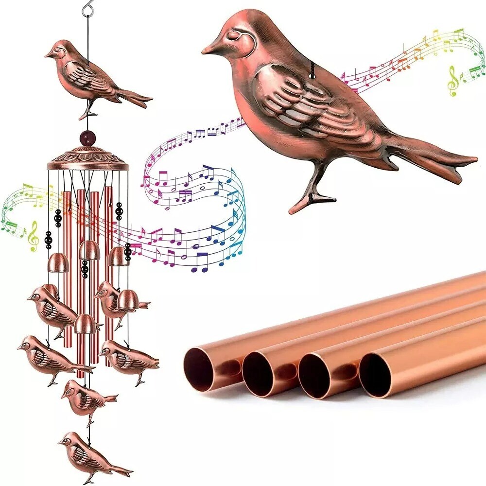 33&#x22;Large Bird Metal Wind Chimes Outdoor Garden 4Tubes Bells Home Yard Decor Gift