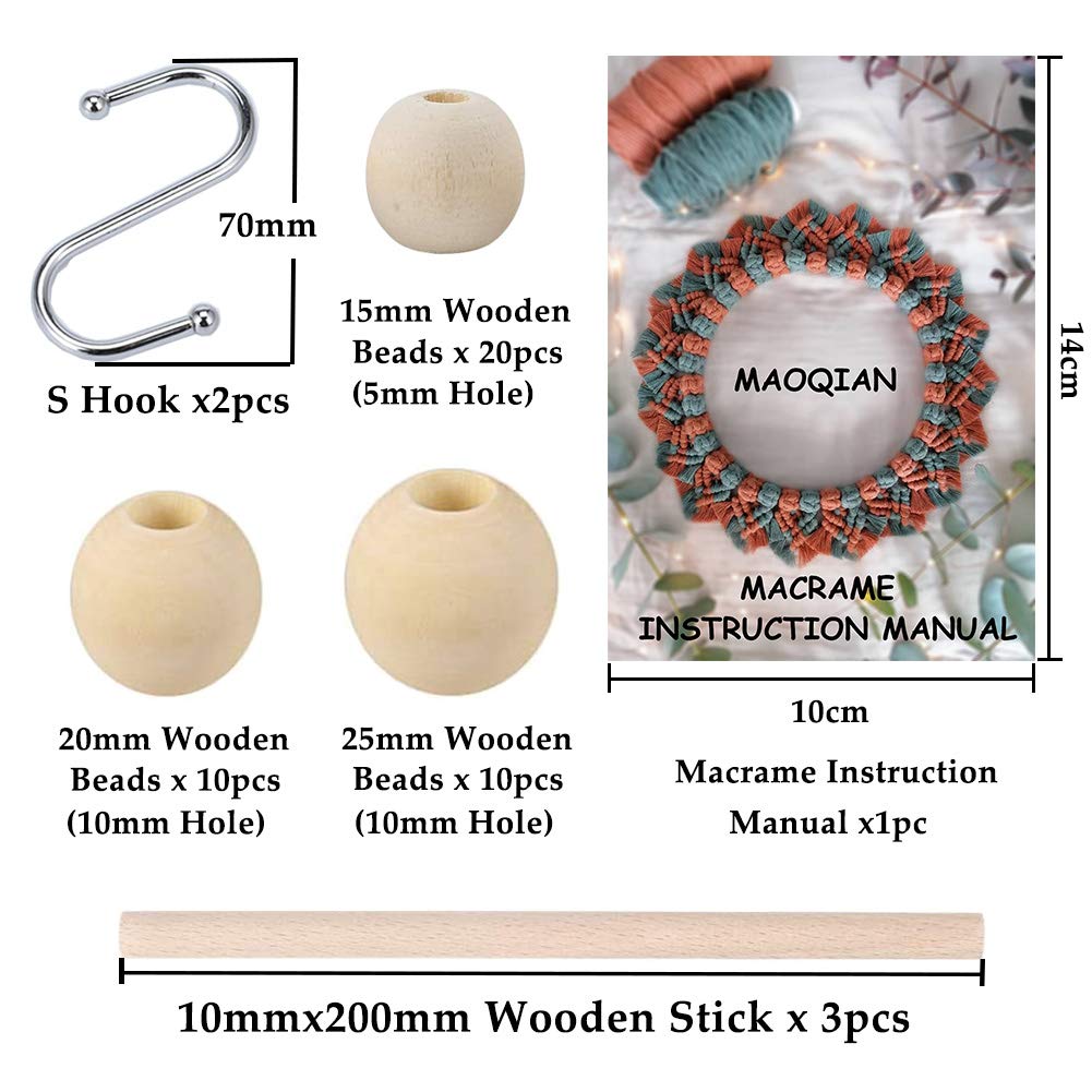 120 Pieces Macrame Kits for Beginners 3mm x 109yards Natural Cotton Macrame Cord with Wooden Beads &#x26; Rings,Wooden Sticks,Metal Rings Macrame Supplies Best for Macrame Plant Hanger