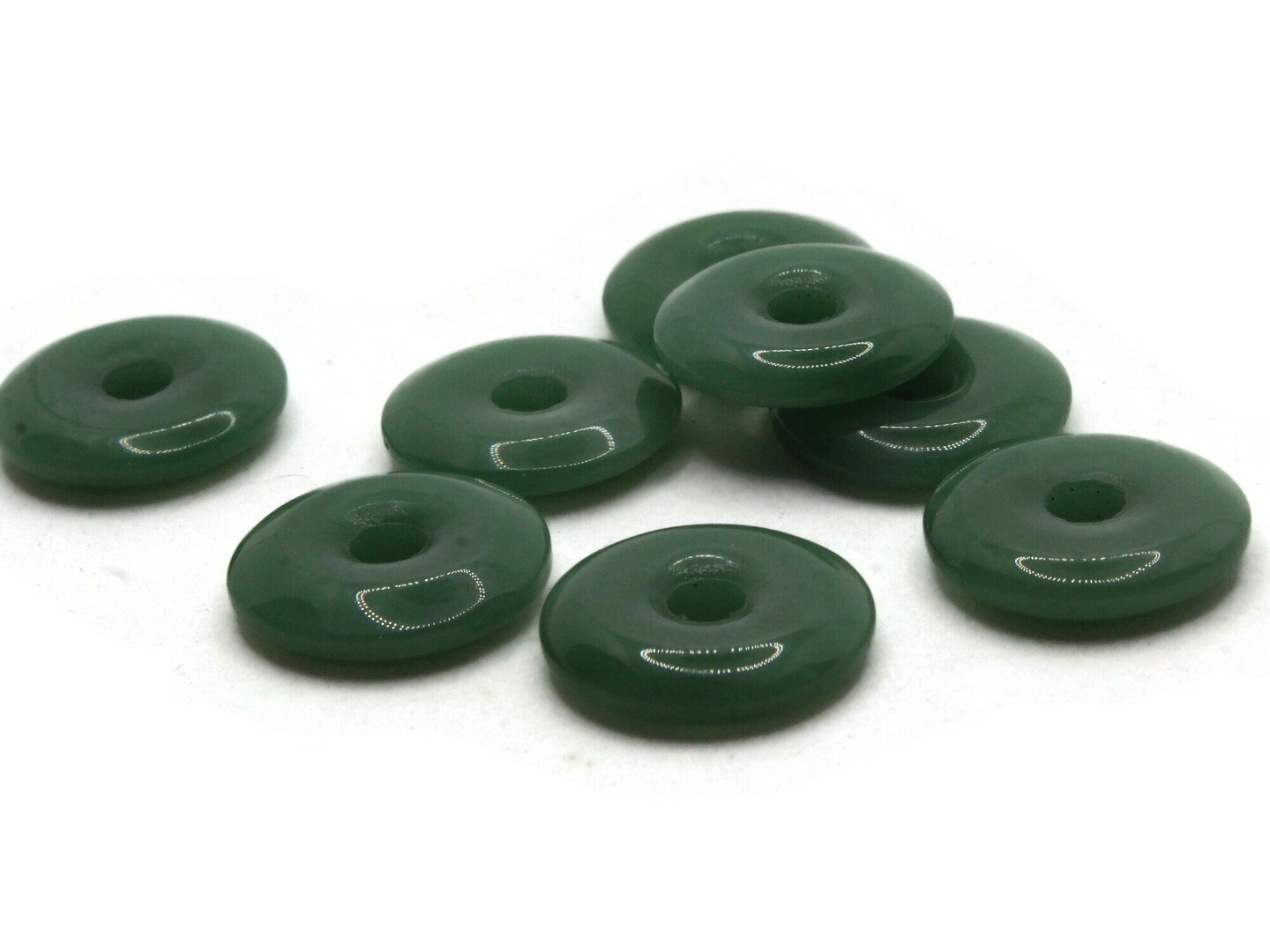 8 19mm Dark Green Glass Large Hole Donut Flat Round Ring Beads