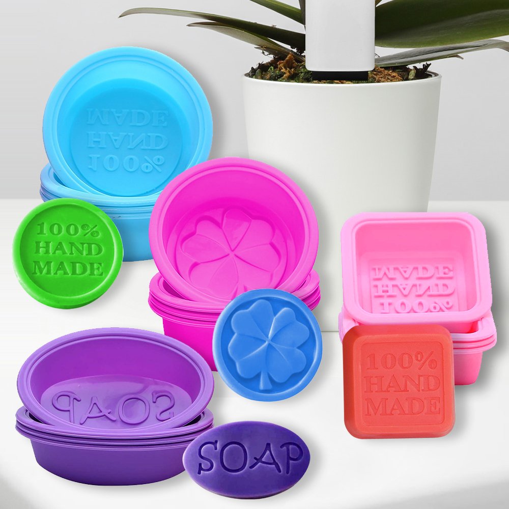 20 Pieces Silicone Soap Making Molds, Square Round Oval Shaped, FineGood Soft Cupcake Muffin Baking Pan for DIY Homemade Craft, Food Grade - Pink, Blue, Rose Red, Purple