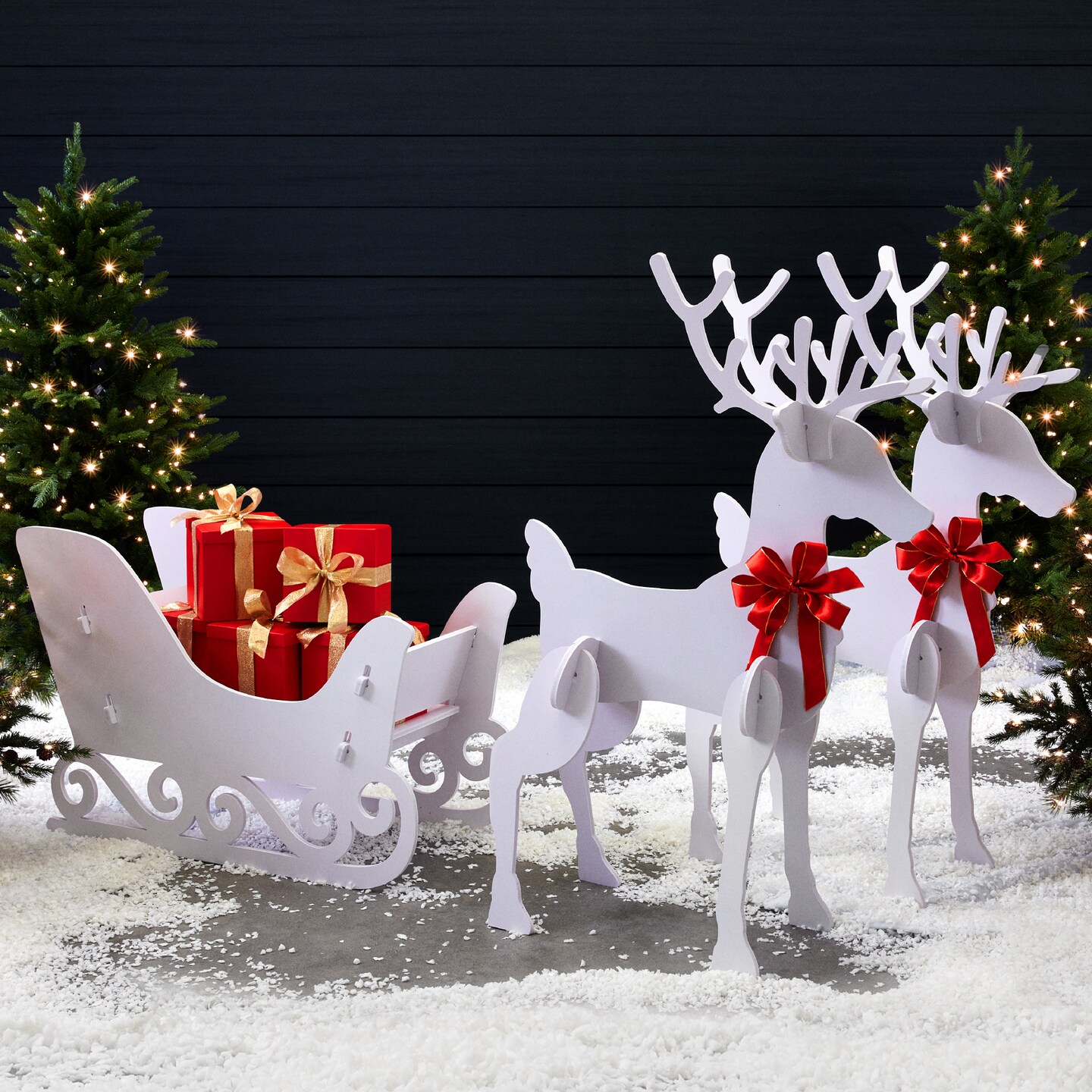 Best Choice Products 3-Piece 4ft Deer &#x26; Sleigh Silhouette Set, Outdoor Christmas Yard Decor w/ 6 Ground Stakes - White