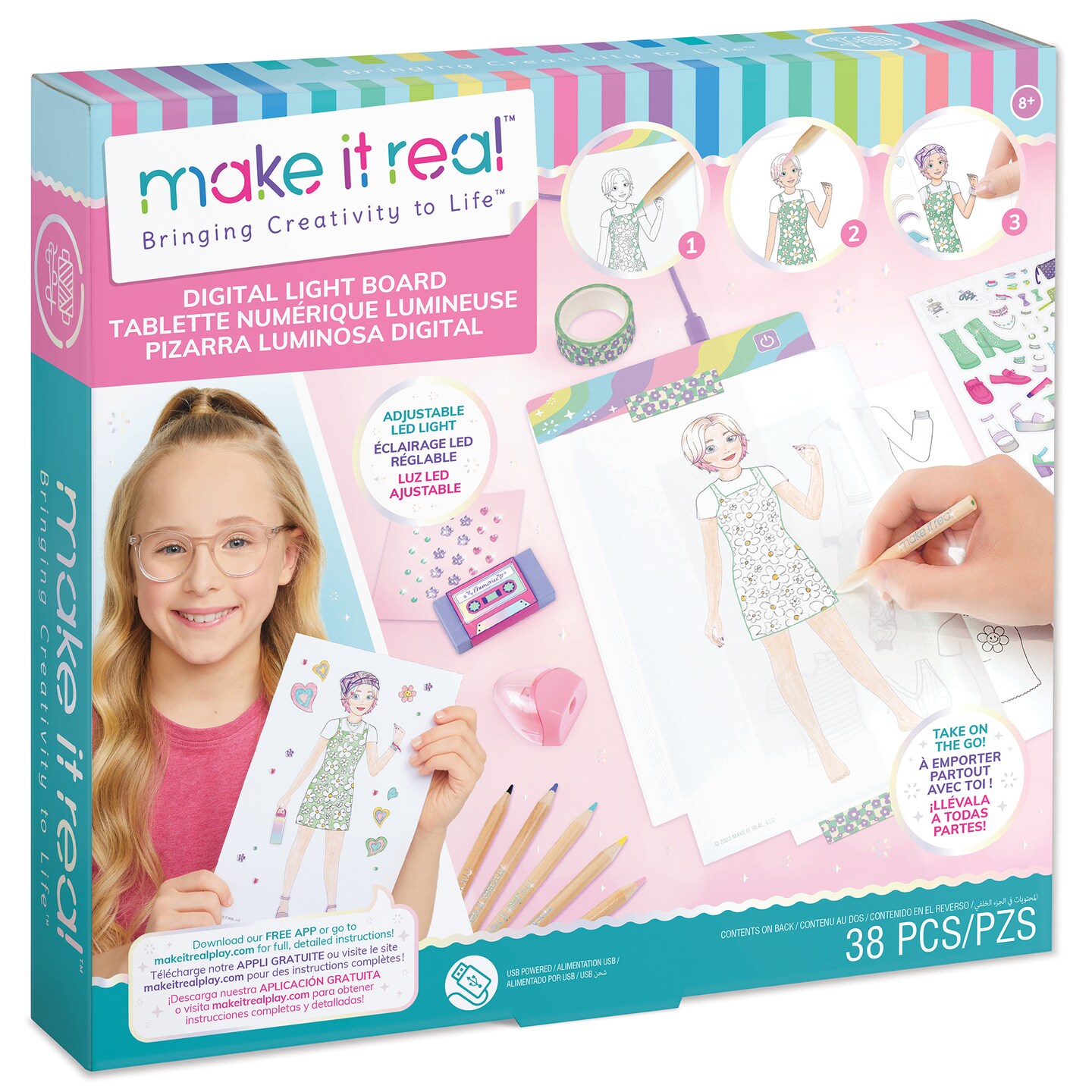 Make It Real: Digital Light Board - Portable Light-Up Fashion Designing Board, Design &#x26; Create Fashionable Looks, Tweens, Girls &#x26; Kids Ages 8+