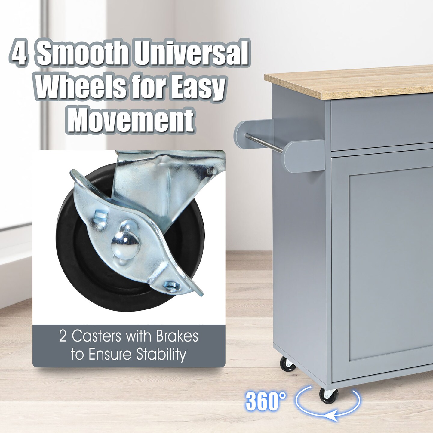 Costway Rolling Kitchen Island Cart Storage Cabinet w/ Towel &#x26; Spice Rack White\Black\Cherry\Gray