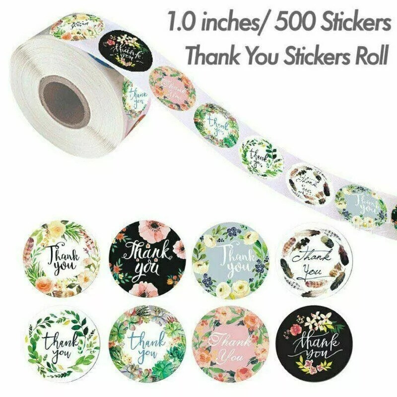 4 Roll of 2000pcs 1inch Assorted Floral Thank You Stickers Round Sealing Labels