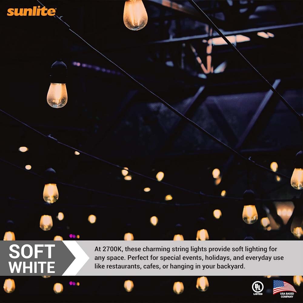 Sunlite 48ft 22.5W LED S14 Waterproof 15 Sockets 2700K Outdoor String Light Bulb