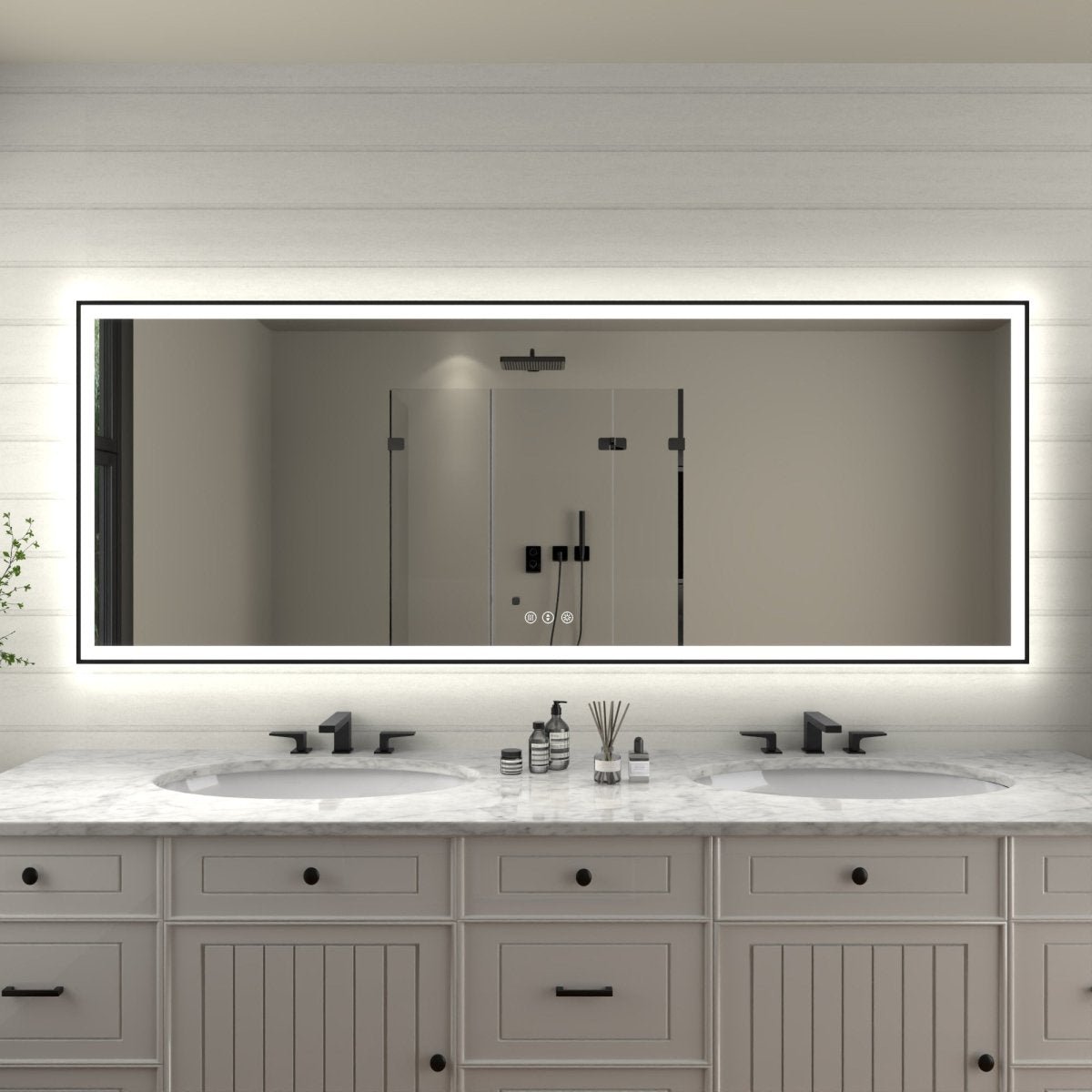 Apex-Noir 84&#x22;X32&#x22; Led Lighted Bathroom Mirror Matte Black Frame Defogging