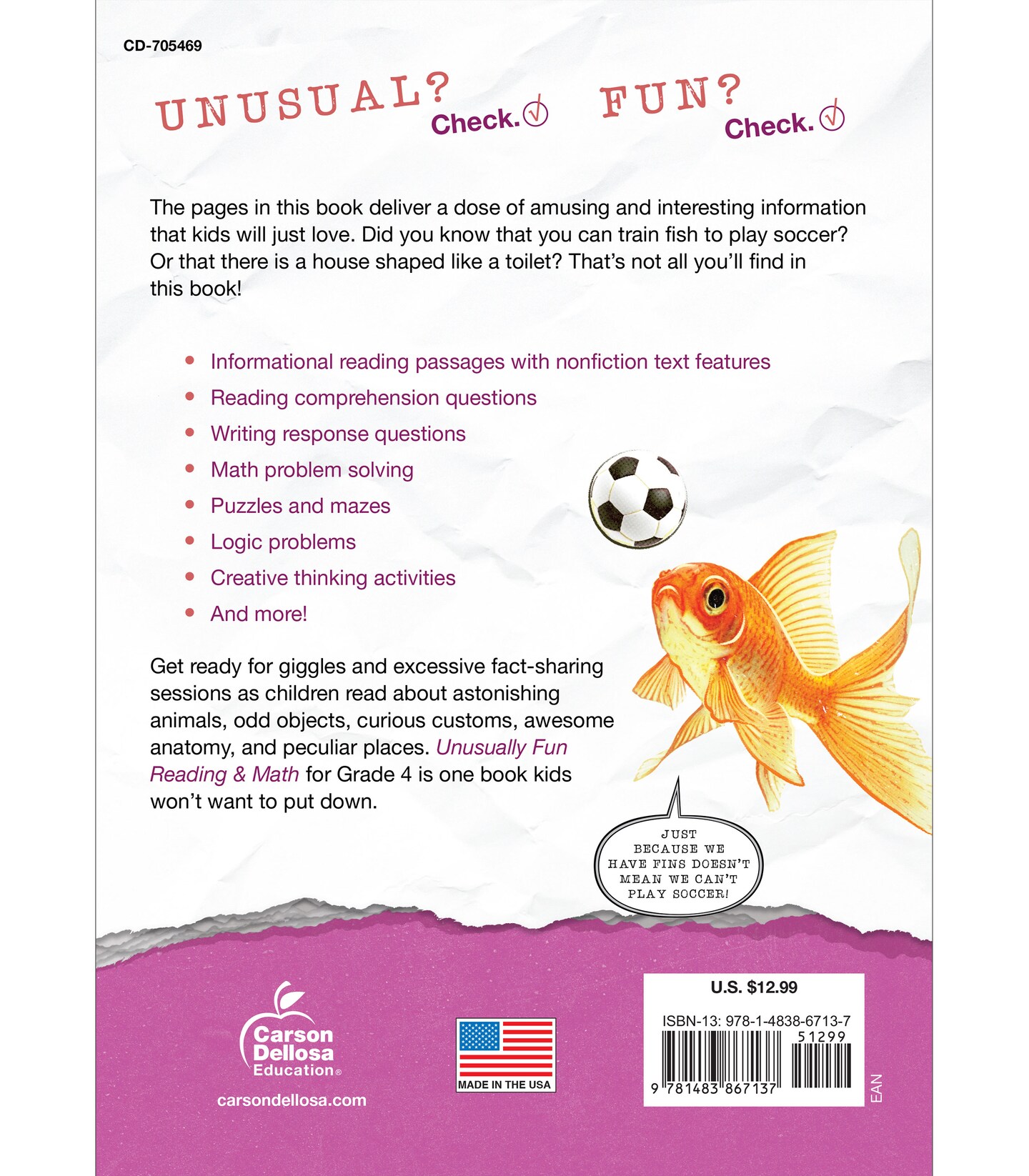 Carson Dellosa Unusually Fun Math and Reading Comprehension Grade 4 Activity Book, Puzzles, Mazes, Brain Teasers and More, Workbook With Fun Facts About Animals, Plants, Places, Anatomy and Oddities