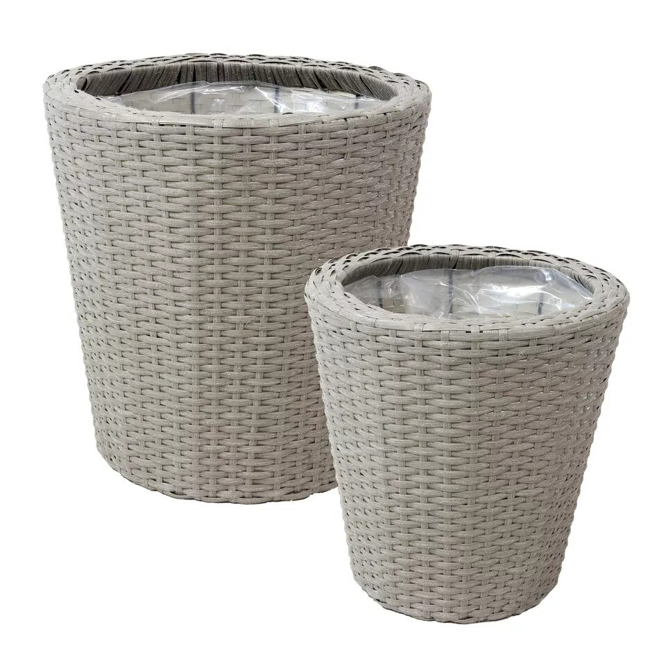 Polyrattan Indoor Round Planter - Gray - 14.5 in, 11.75 in