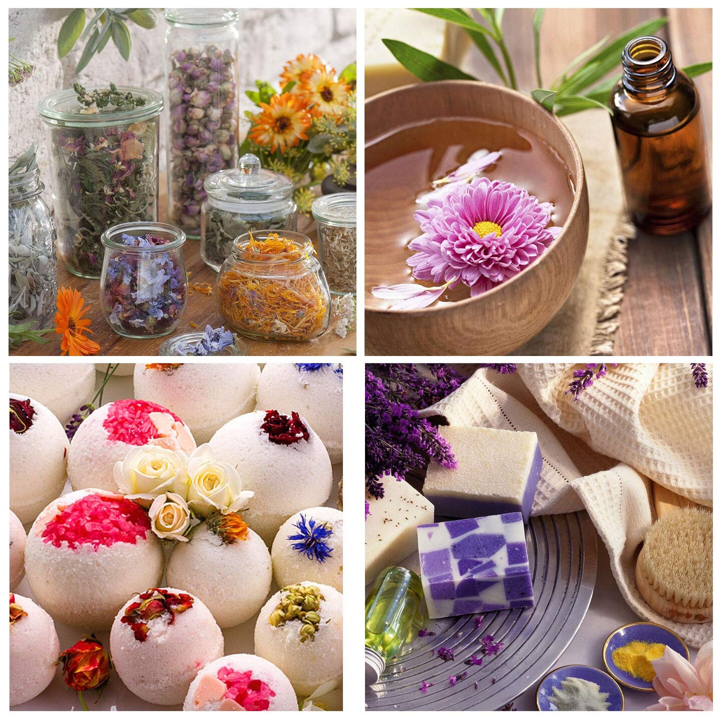 16 Bags Dried Flowers,100% Natural Dried Flowers Herbs Kit for Soap Making, DIY Candle Making,Bath - Include Rose Petals,Lavender,Don&#x27;t Forget Me,Lilium,Jasmine,Rosebudsand More