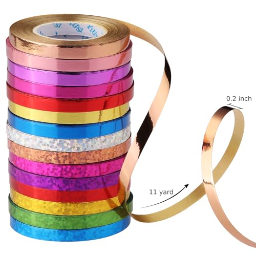 15 Rolls Curling Ribbon, 1/5" Wide x 11 Yards Metallic Balloon String Roll for Gift Wrapping Assorted Colors Ribbons for Bows Crafts(Glossy Color)