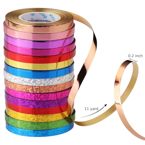 15 Rolls Curling Ribbon, 1/5&#x22; Wide x 11 Yards Metallic Balloon String Roll for Gift Wrapping Assorted Colors Ribbons for Bows Crafts(Glossy Color)