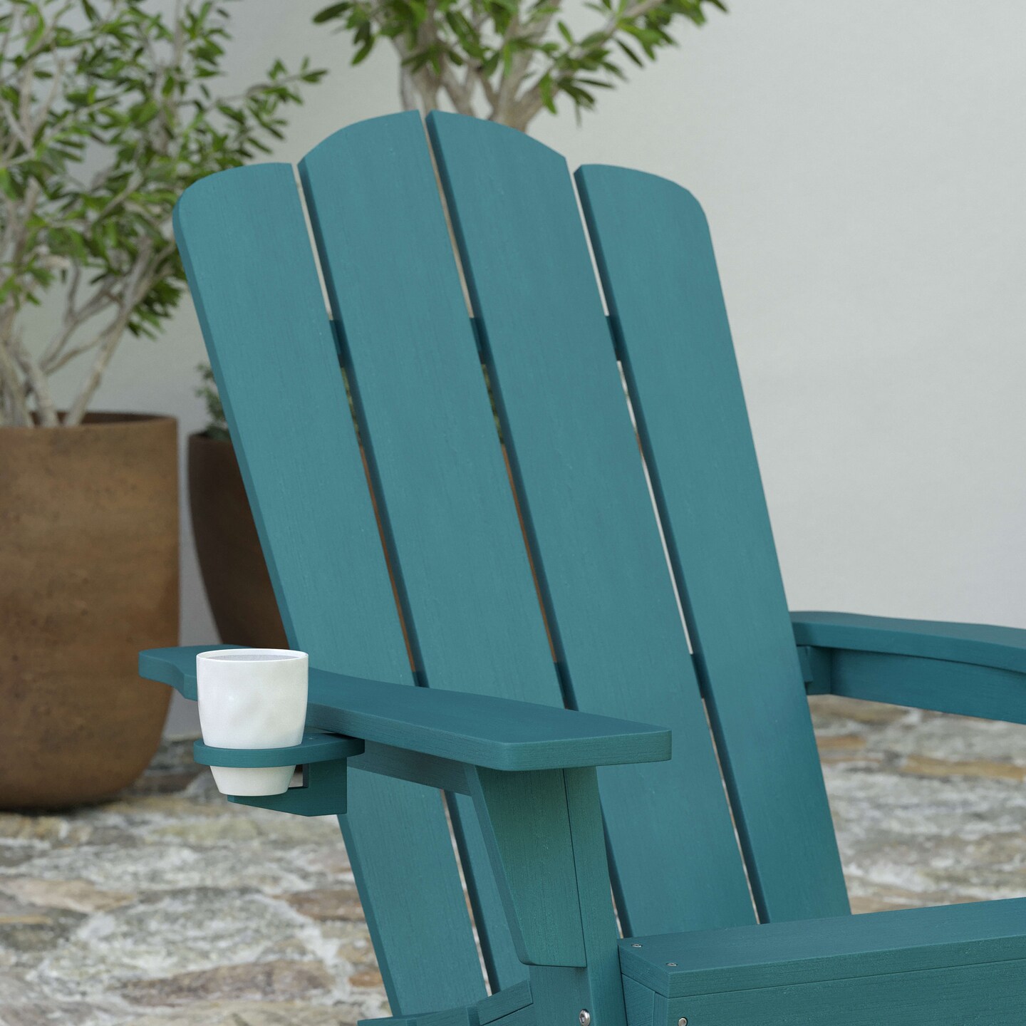 Merrick Lane Nassau Adirondack Rocking Chair with Cup Holder, All-Weather HDPE Indoor/Outdoor Chair