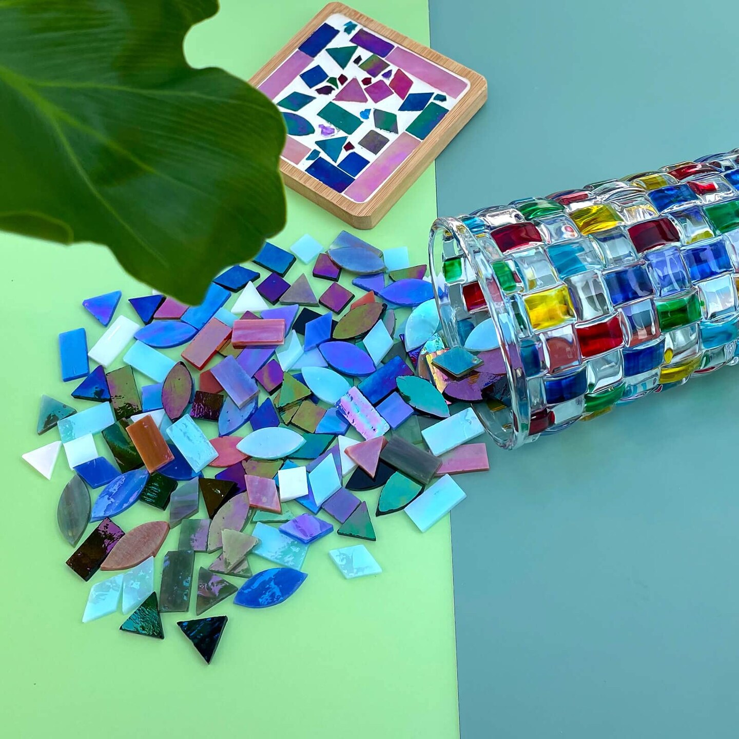 240 Pieces Iridescent Glass Mosaic Tiles for Crafts,  5 Shapes Mixed Stained Glass Sheets, Mosaic Kits for Adults (Iridescent Mix)
