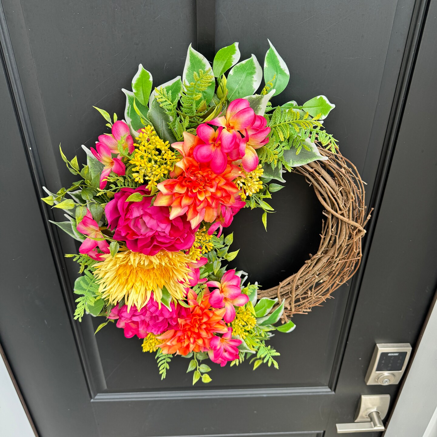 Butterfly & Wildflower Pink, Yellow & Purple Spring Floral fashion Grapevine Door Wreath