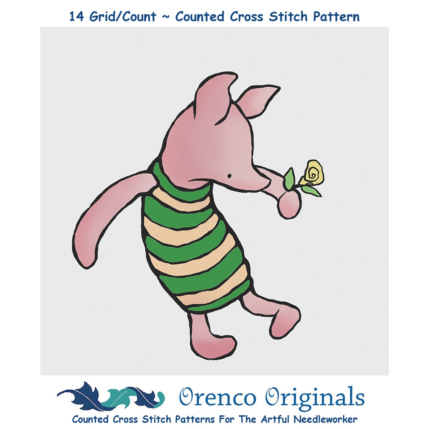 Winnie The Pooh&#x2019;s Piglet with a Flower Counted Cross Stitch Pattern