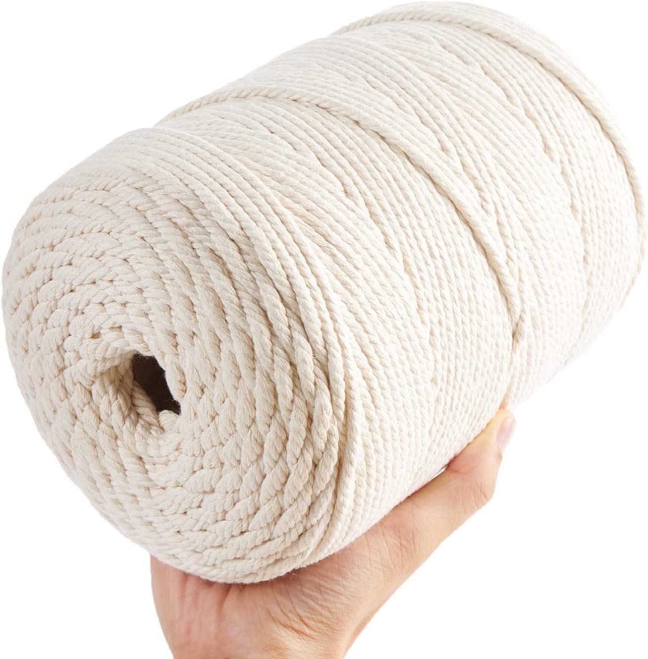 Macrame Cord 4Mm X 547Yards, Natural Cotton Macrame Rope - 4 Strands Twisted Macrame Cotton Cord for Wall Hanging, Plant Hangers, Crafts, Gift Wrapping and Wedding Decorations&#xFF08;4Mmx500M&#xFF09;