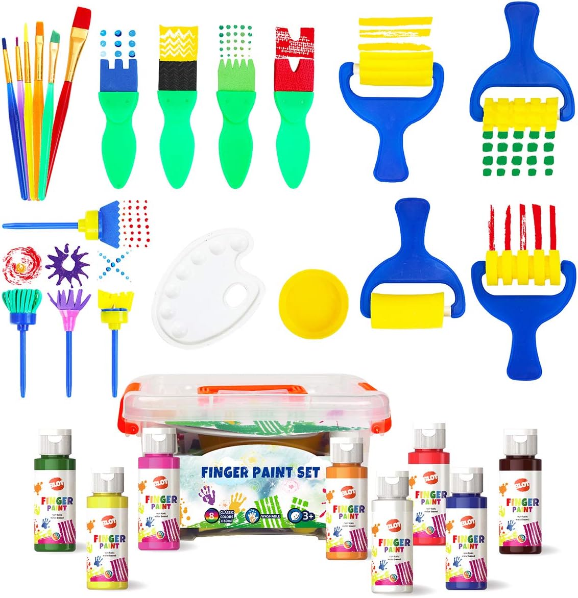 Early Learning Washable Kids Paint Set with Brushes &#x26; Sponges - Portable Case for Toddlers 3+