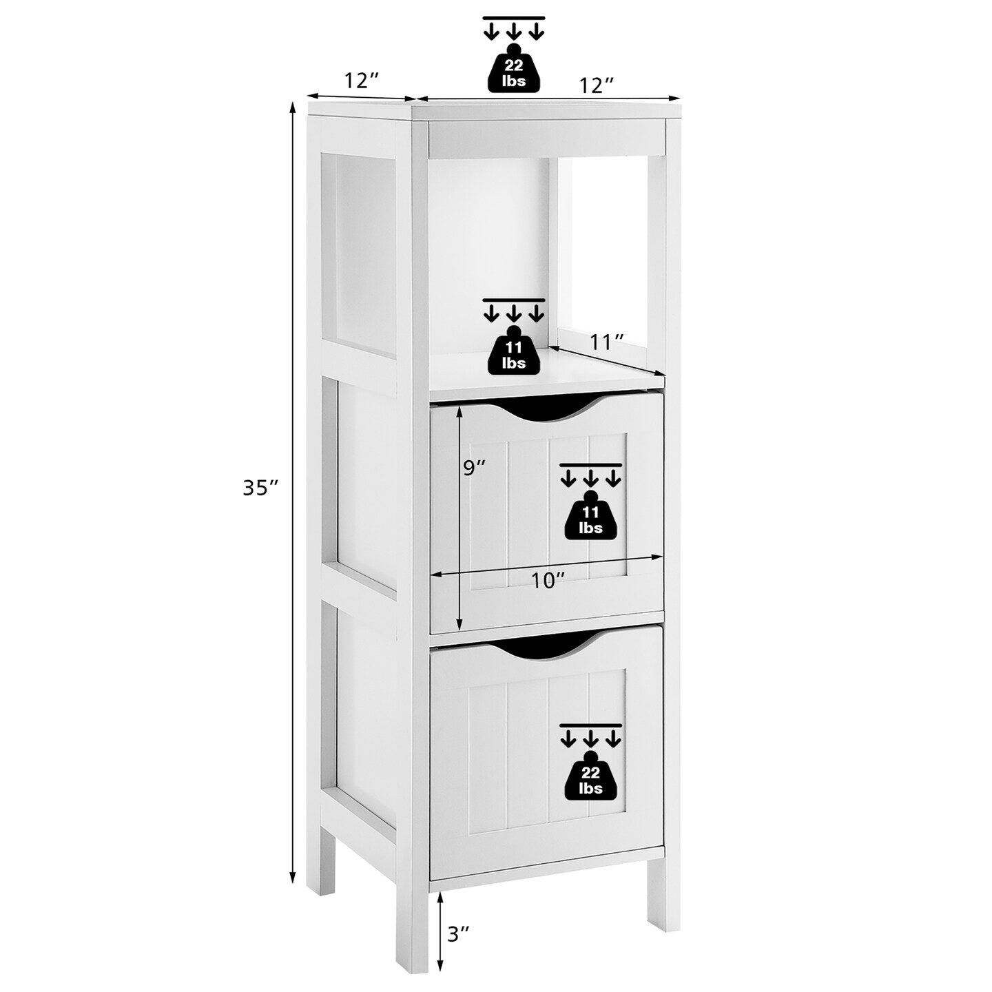 Costway Bathroom Floor Cabinet Freestanding Side Storage Organizer w/2 Removable Drawers