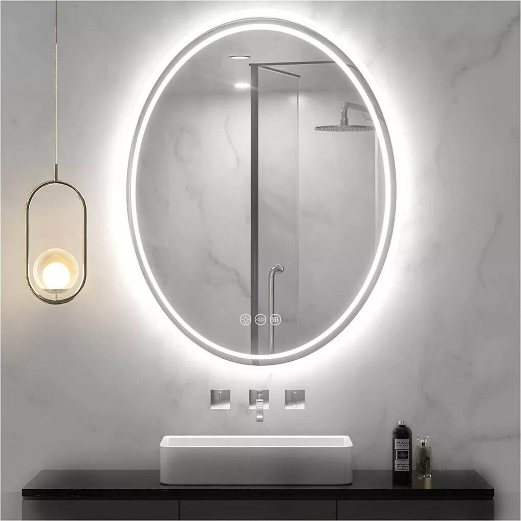 Oval LED Bathroom Mirror with Back Light Large HD Vanity Mirror AntiFog Dimmable