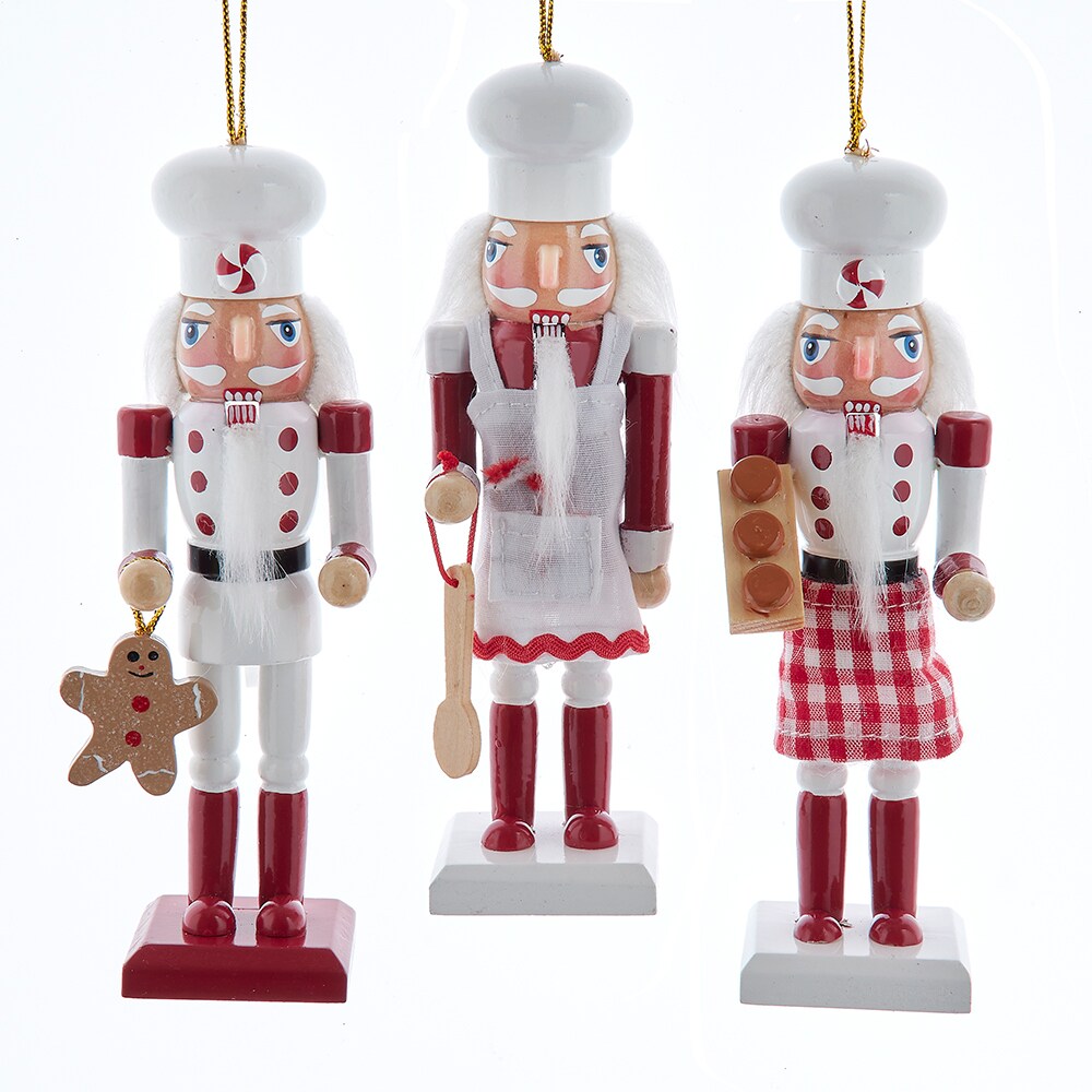 6&#x22; Wooden Chef Nutcracker Ornaments - Set of 3