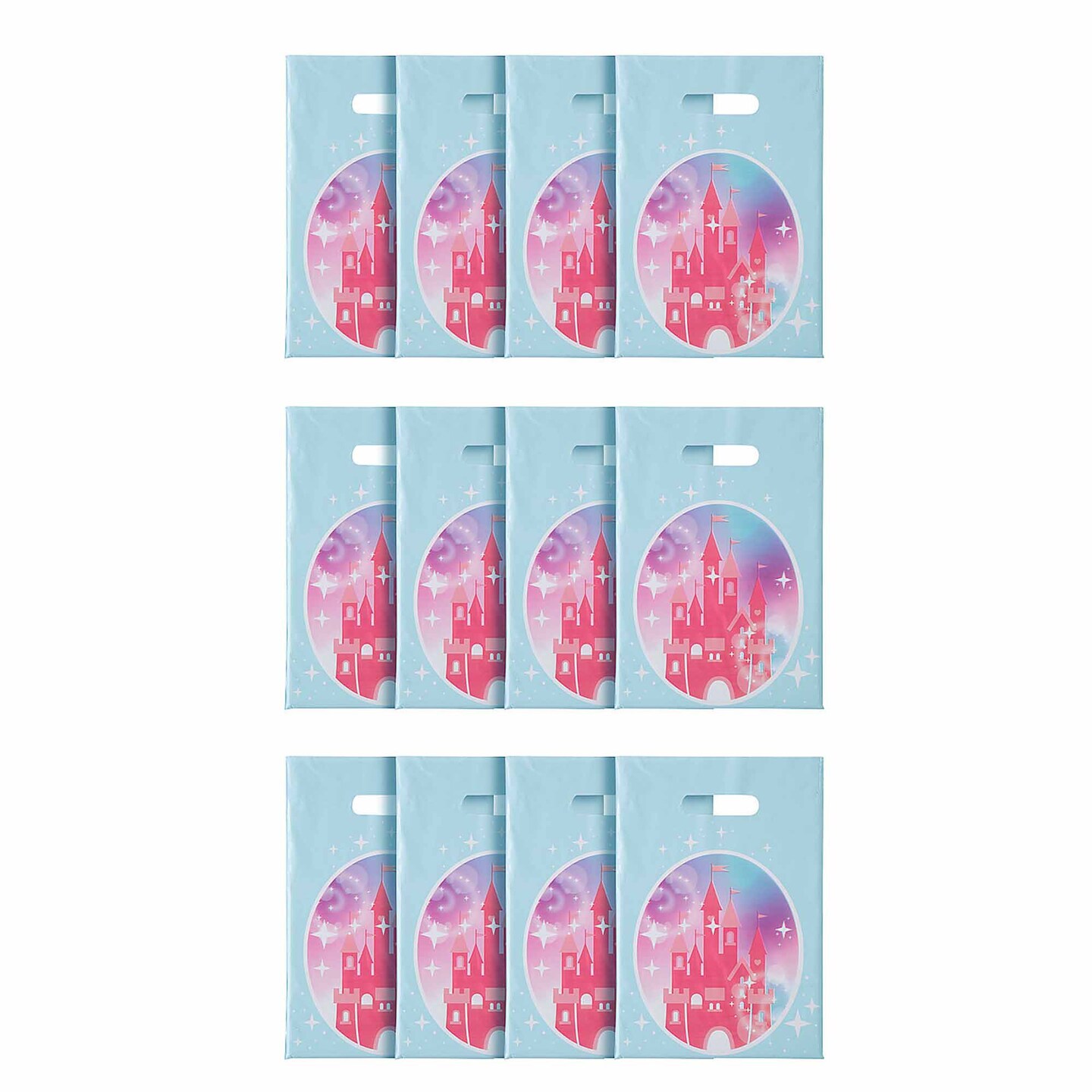 Pink Princess Party Castle Plastic Treat Bags 8 1/2" x 12" - 12 Pc