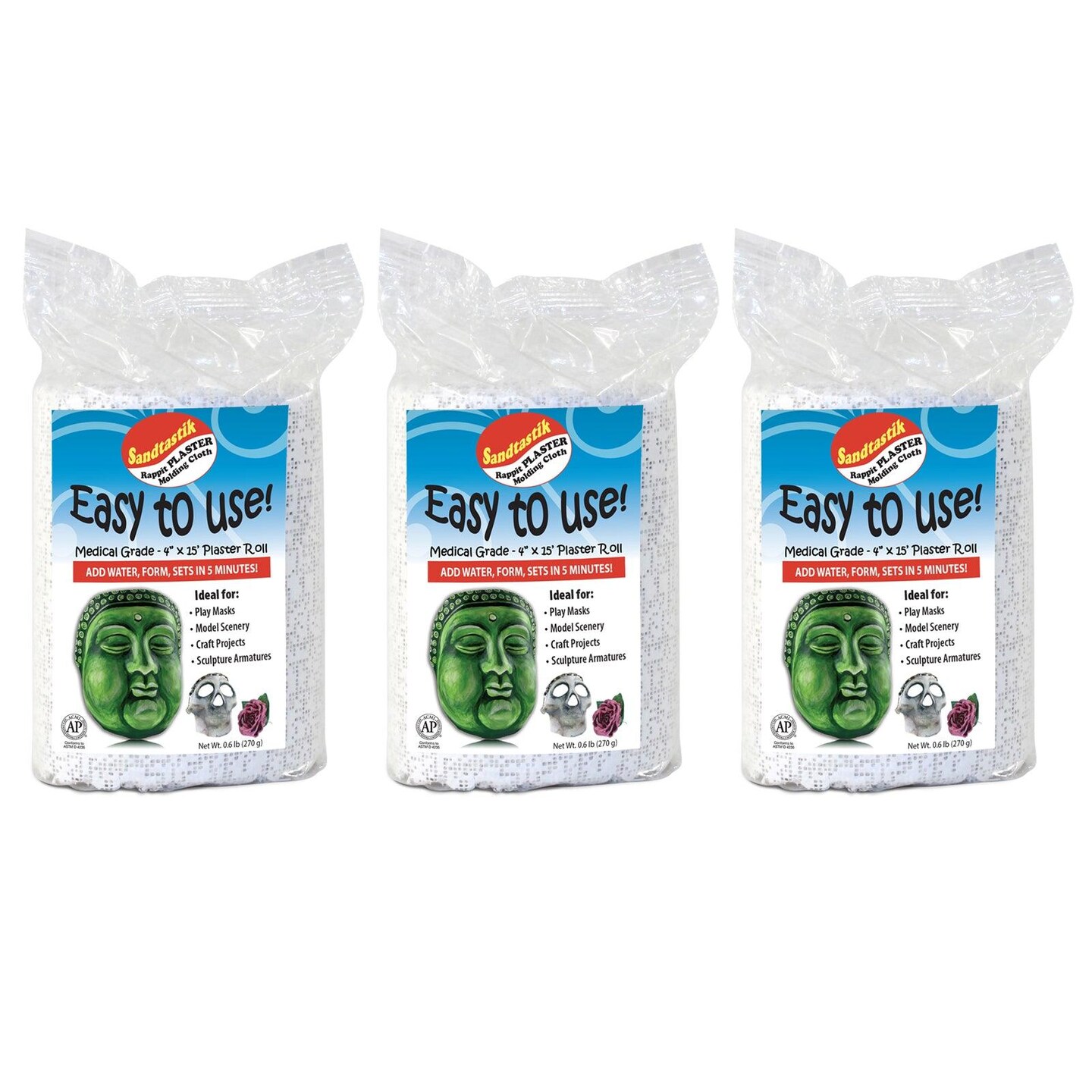 Rappit Plaster Cloth, Medical Grade, 4&#x22; x 15&#x27; Roll, 3 Rolls