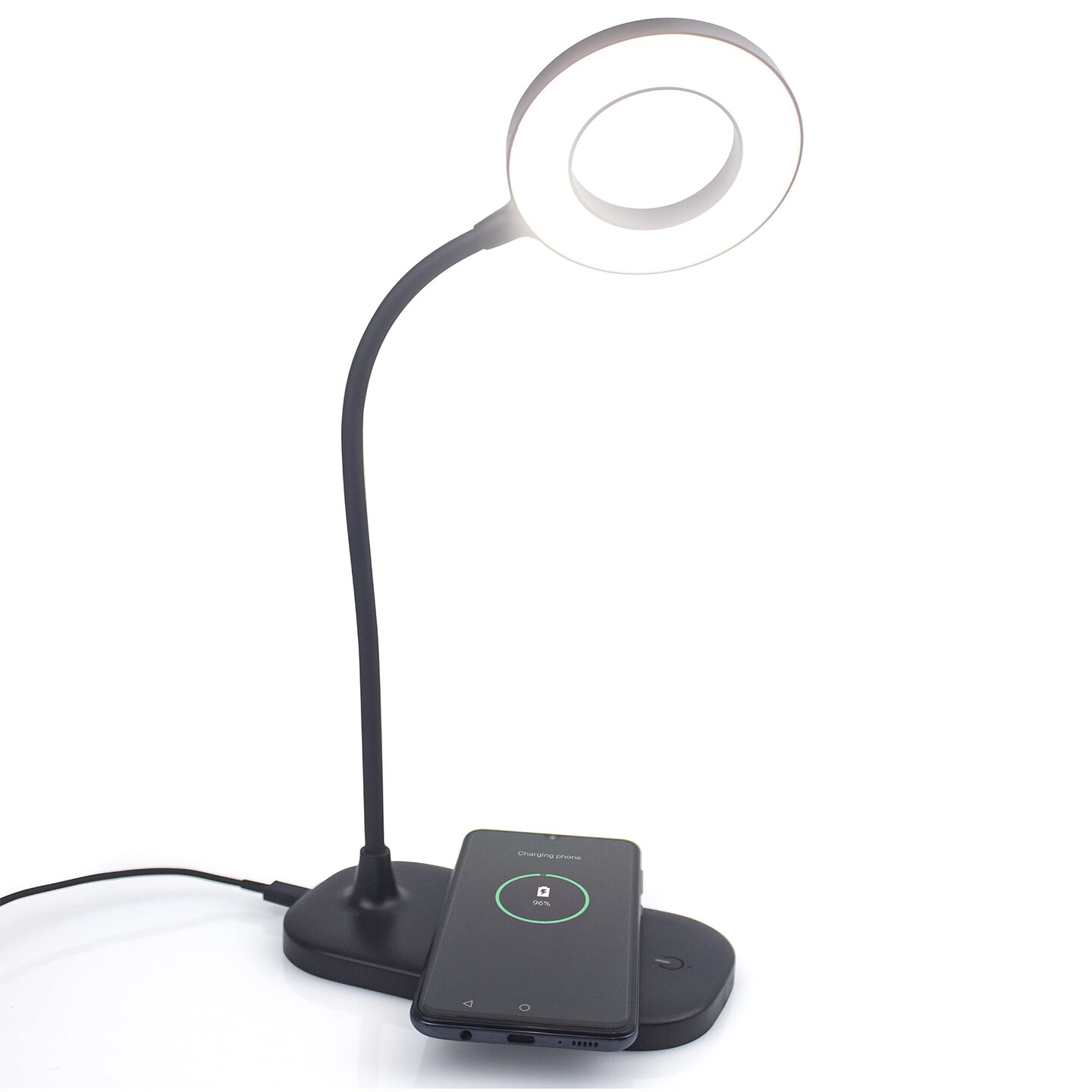 Lighting Zlata Painted Black Plastic Tap or Touch Switch Dimmable and Adjustable Color Temperature Office Desk Lamp with 21 LEDs and USB Port
