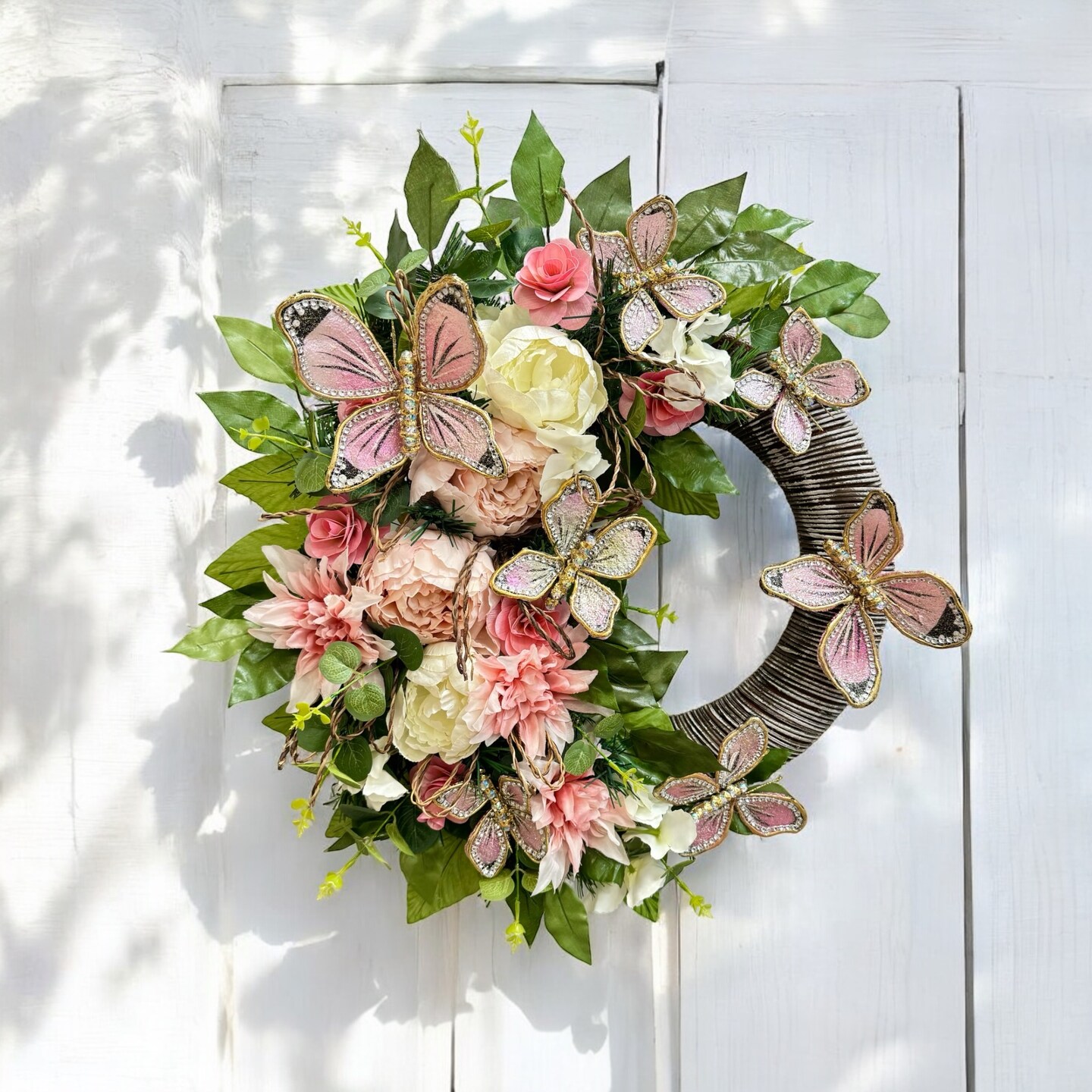 Blushing Butterfly Meadow Wreath 23" - Handmade Wedding, Spring Decor, Mother's day gift - Final sale / Non-returnable and Non-refundable