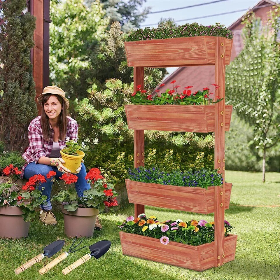 4 Tier Vertical Raised Garden Bed Elevated Wood Horticulture Planter Box w/ Legs
