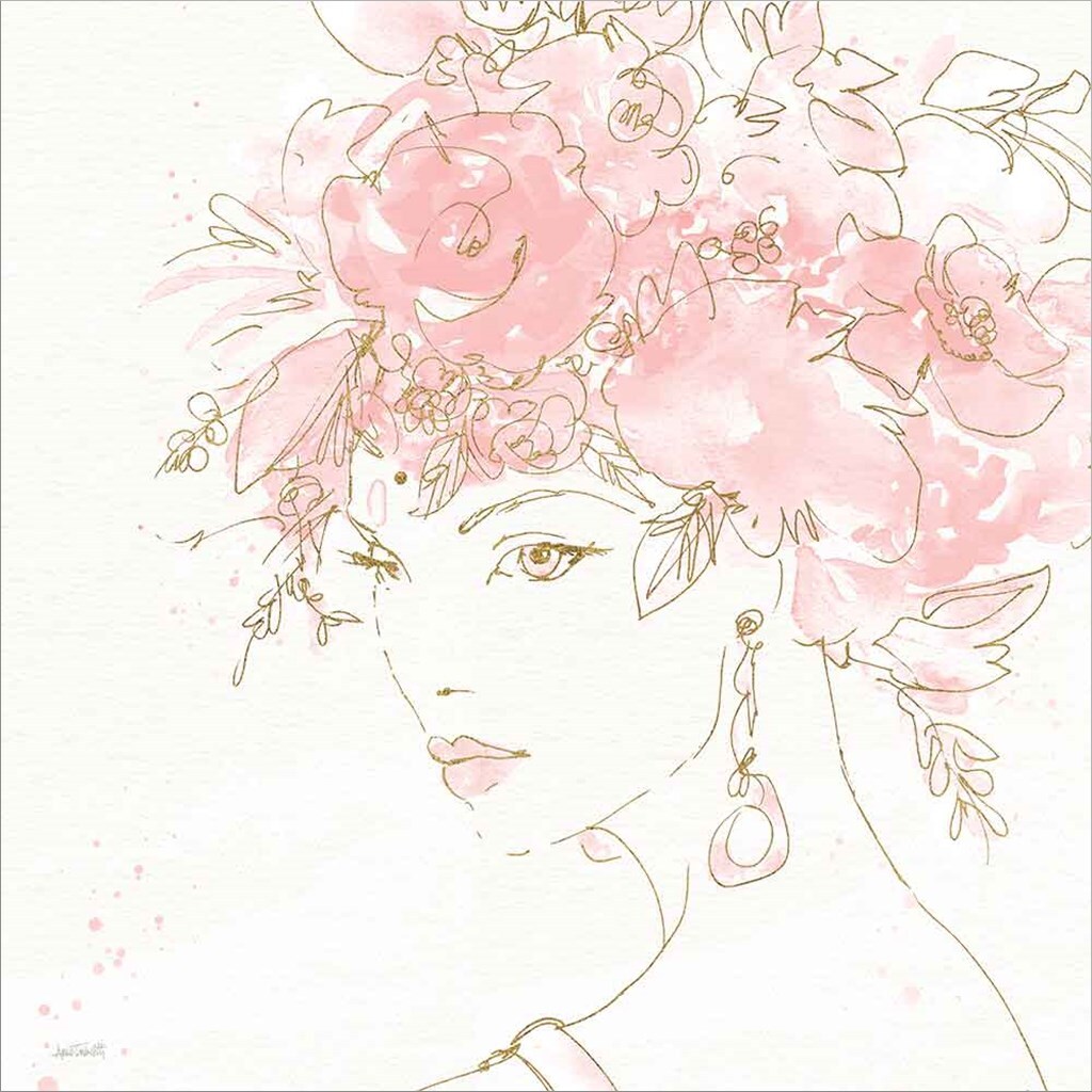 Floral Figures II Pink Gold Sq by Anne Tavoletti 12" x 12" Canvas Wall Art