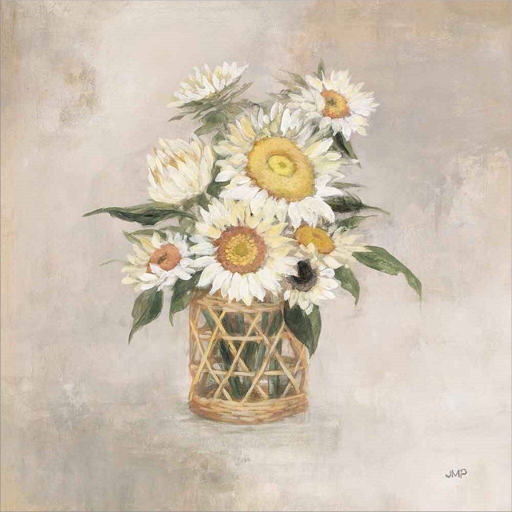 Sunflowers in Rattan by Julia Purinton 12" x 12" Canvas Wall Art