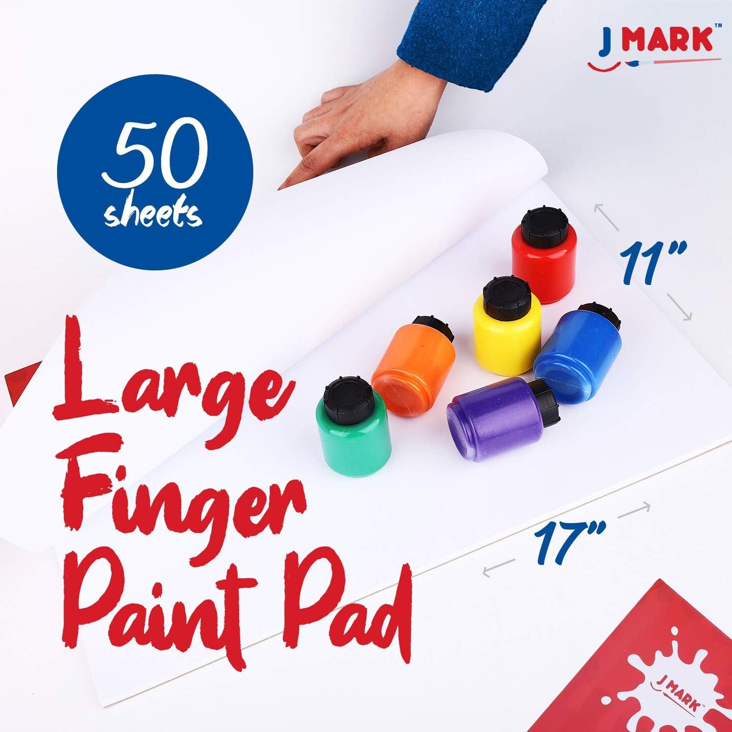 Toddler Washable Finger Paint Set with Sponge Tools, Large Paint Pad, Tempera Paints, and Smock