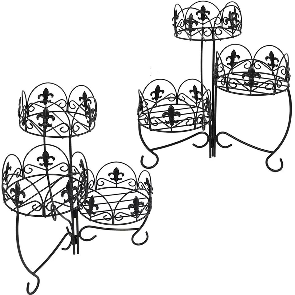 Black Iron French Lily 3-Tiered Plant Stand - 22 in - Set of 2