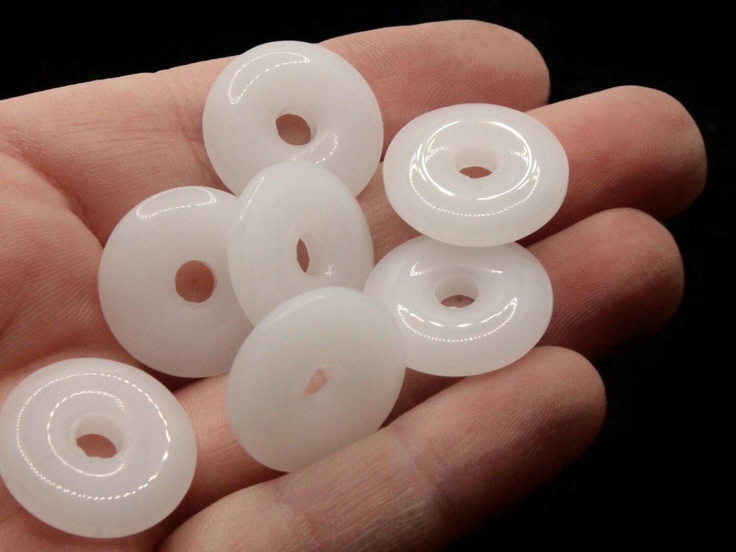 8 19mm White Glass Large Hole Donut Flat Round Ring Beads