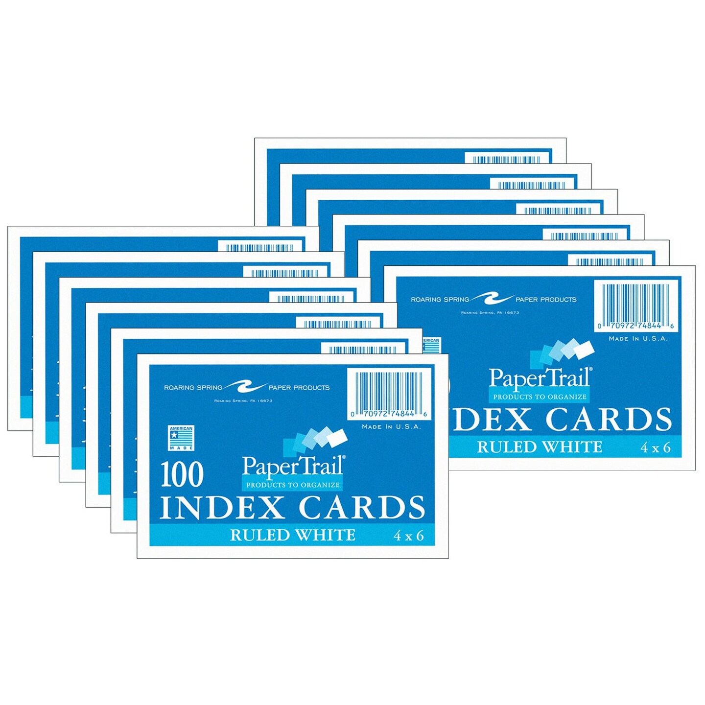 Index Cards, 4&#x22; x 6&#x22;, Ruled, 100 Per Pack, 12 Packs