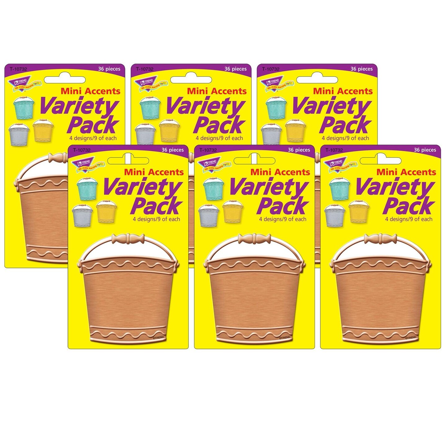 I &#x2665; Metal Buckets Mini Accents Variety Pack, 36 Per Pack, 6 Packs