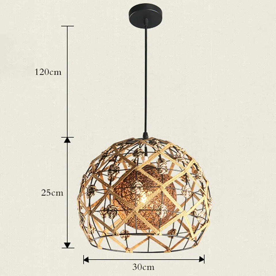 Vintage Style Natural Rattan Shade Ceiling Light Fixture Hanging Pendant Lamp