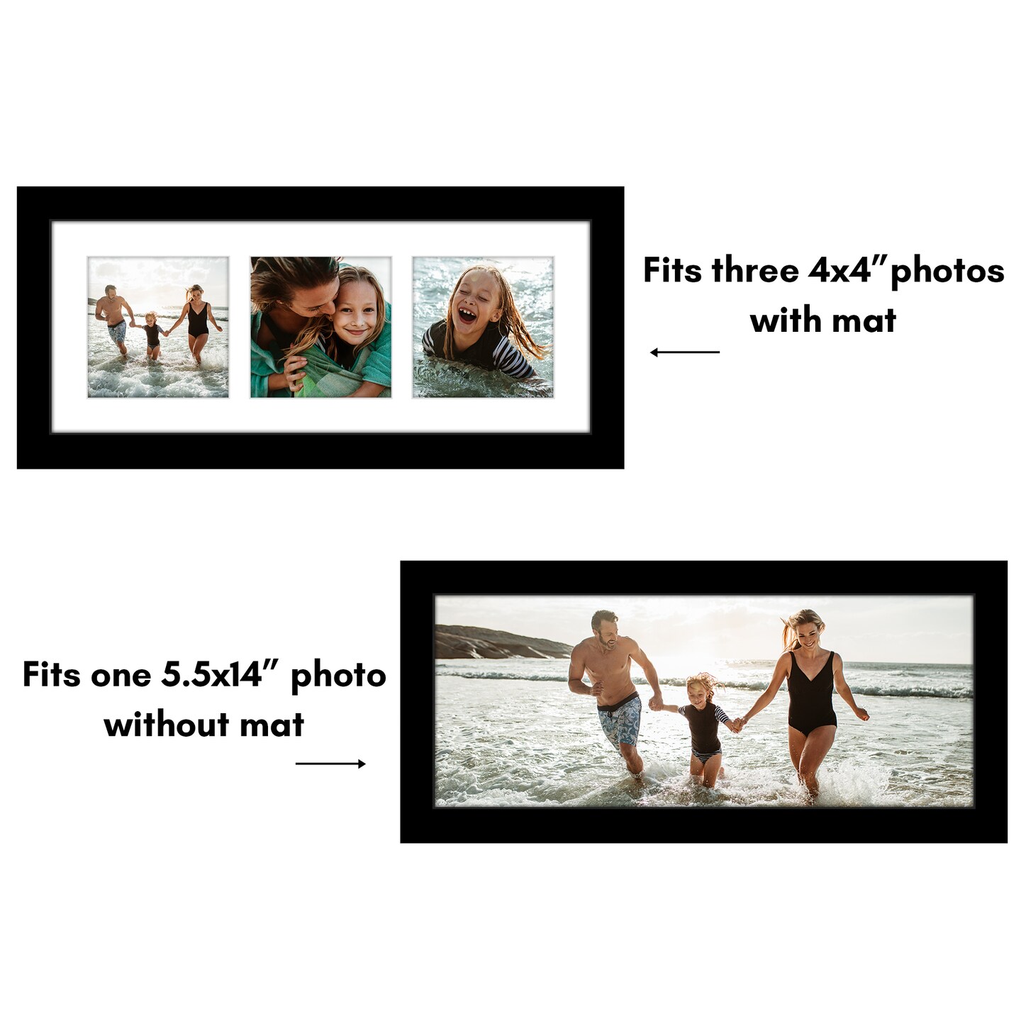 Americanflat 5.5x14 Collage Picture Frame - Fits Three 3x3 Photos or One 5.5x14 Photo
