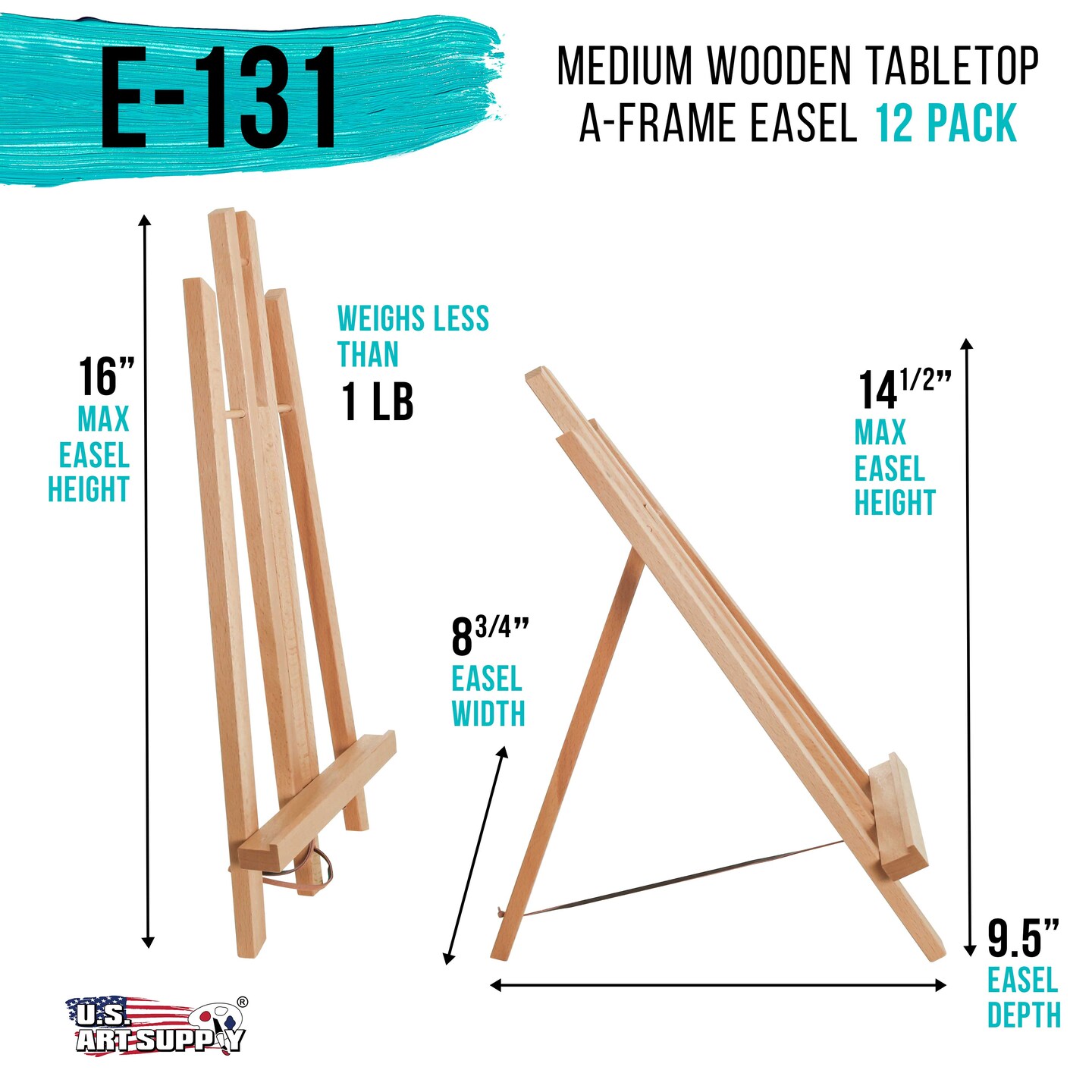 14&#x22; Medium Tabletop Display Stand A-Frame Artist Easel, 12 Pack - Beechwood Tripod, Painting Party Easel, Portable Kids Student Table School Desktop
