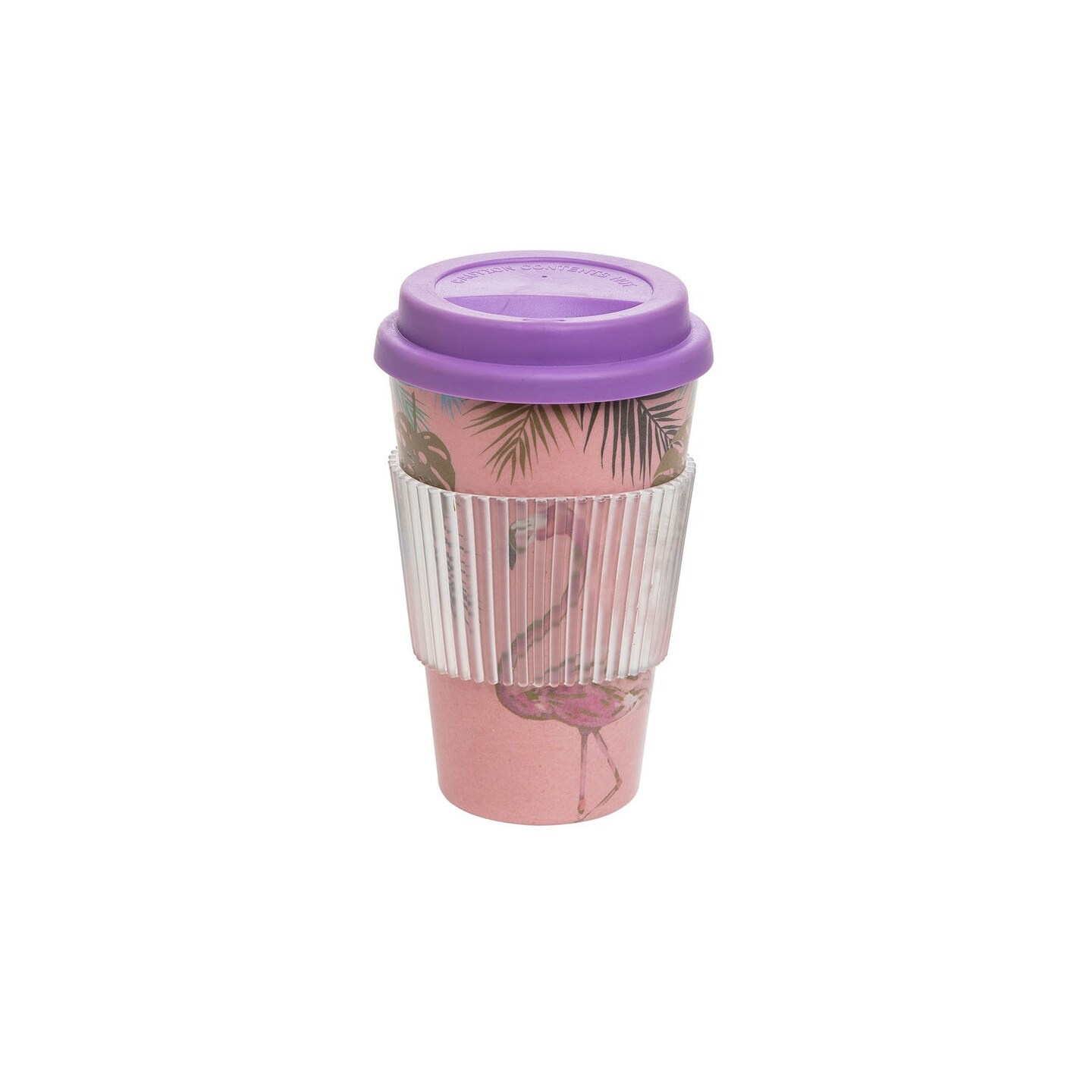 Flamingo Palms Travel Coffee Cup Plastic To Go Travel Mug Tropical Beach 3.35 x 3.35 x 5.12