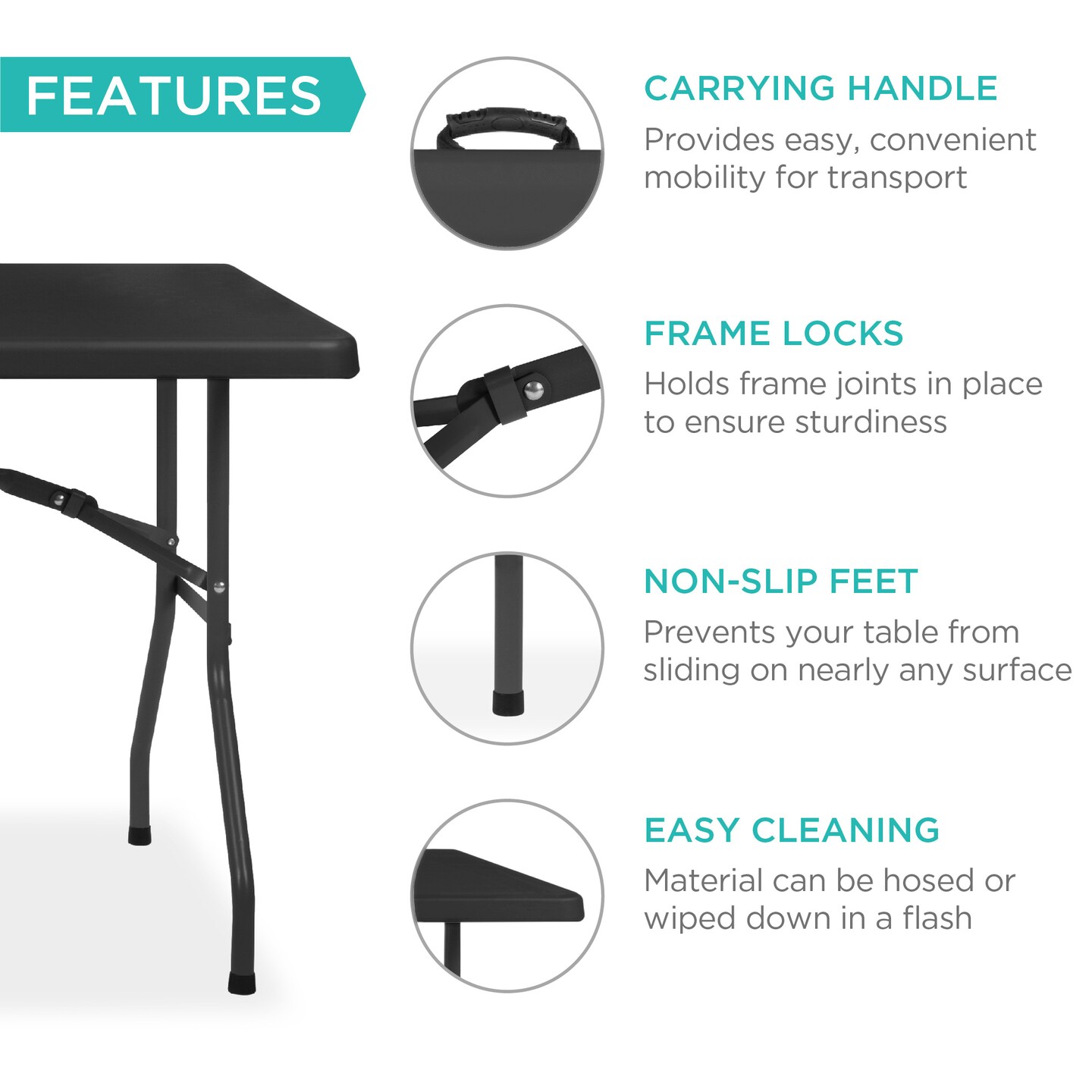 Best Choice Products 8ft Plastic Folding Table, Indoor Outdoor Heavy Duty Portable w/ Handle, Lock for Picnic