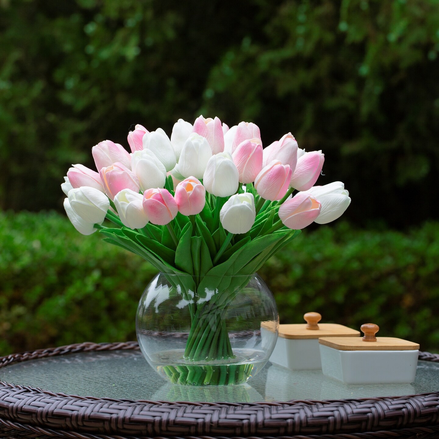40 Pieces Real Touch Tulip Arrangement in Clear Glass Vase With