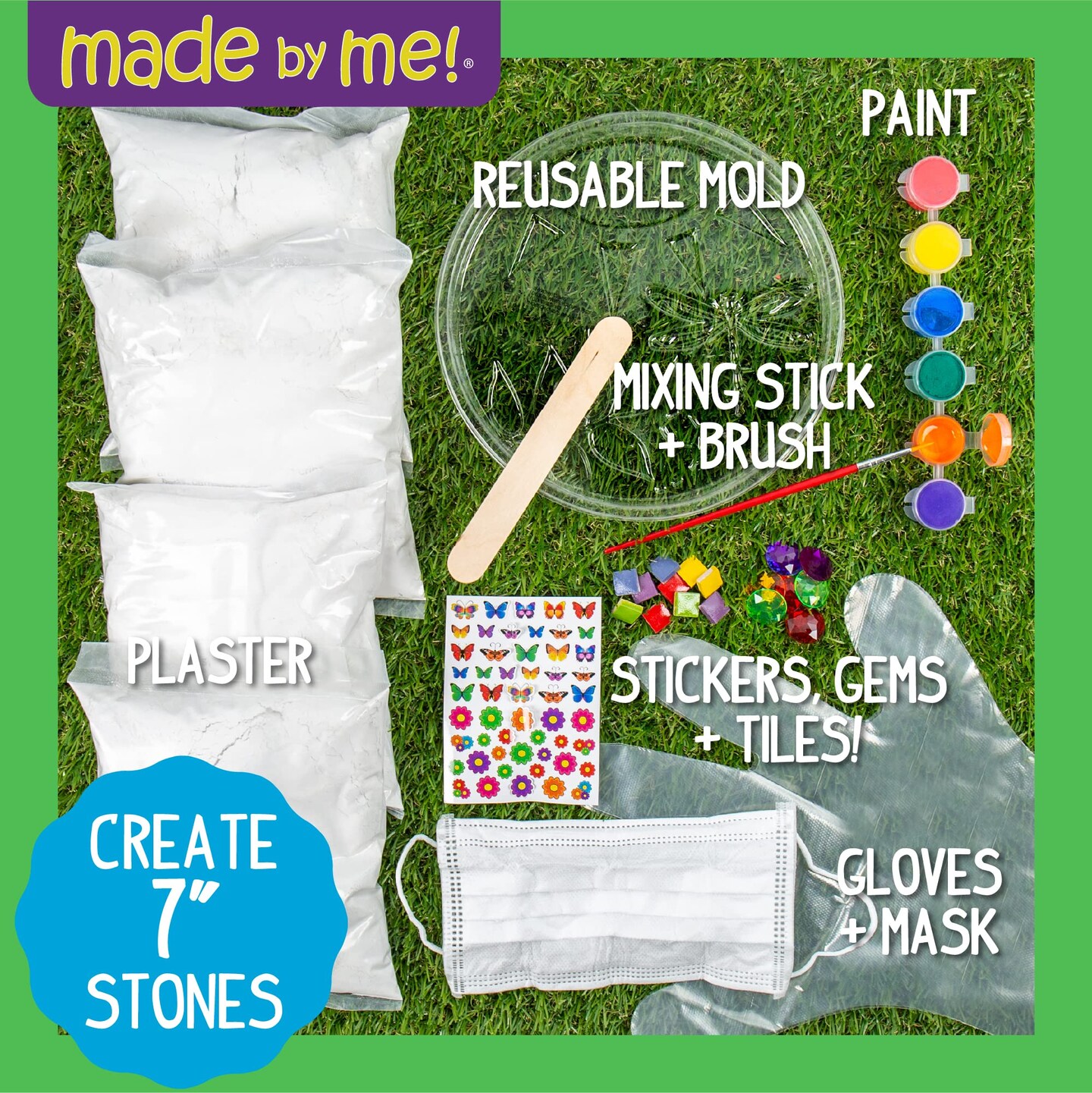 Mix &#x26; Mold Stepping Stones, Make 4 DIY Personalized 7-Inch Ceramic Stepping Stones, Includes 3D Mold, Ceramic Paints, Ceramic Tiles, &#x26; Assorted Gems, Paint Your Own Stepping Stones