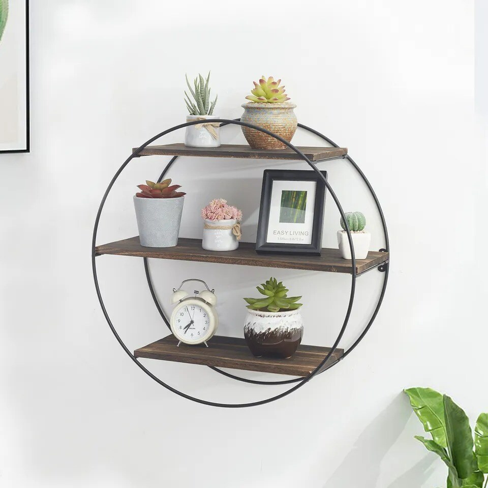 20" Multi Teir Industrial Round Floating Shelf Circle Wall Shelf Hanging Display