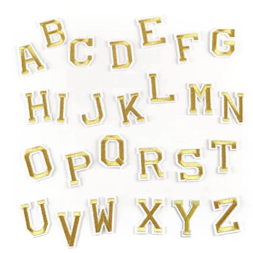 26 English letters patch stickers s A-Gold with white trim.