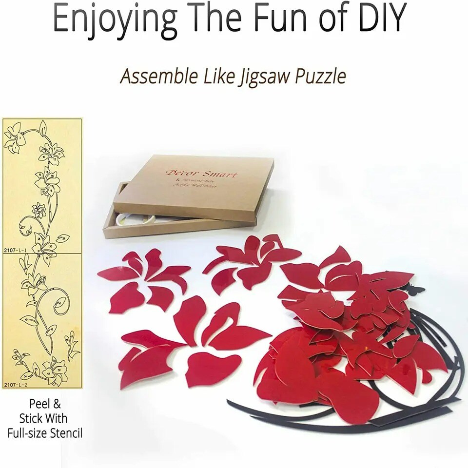 3D Rattan Flower Stickers for Wall Door Living Room Bedroom Decal DIY Decor