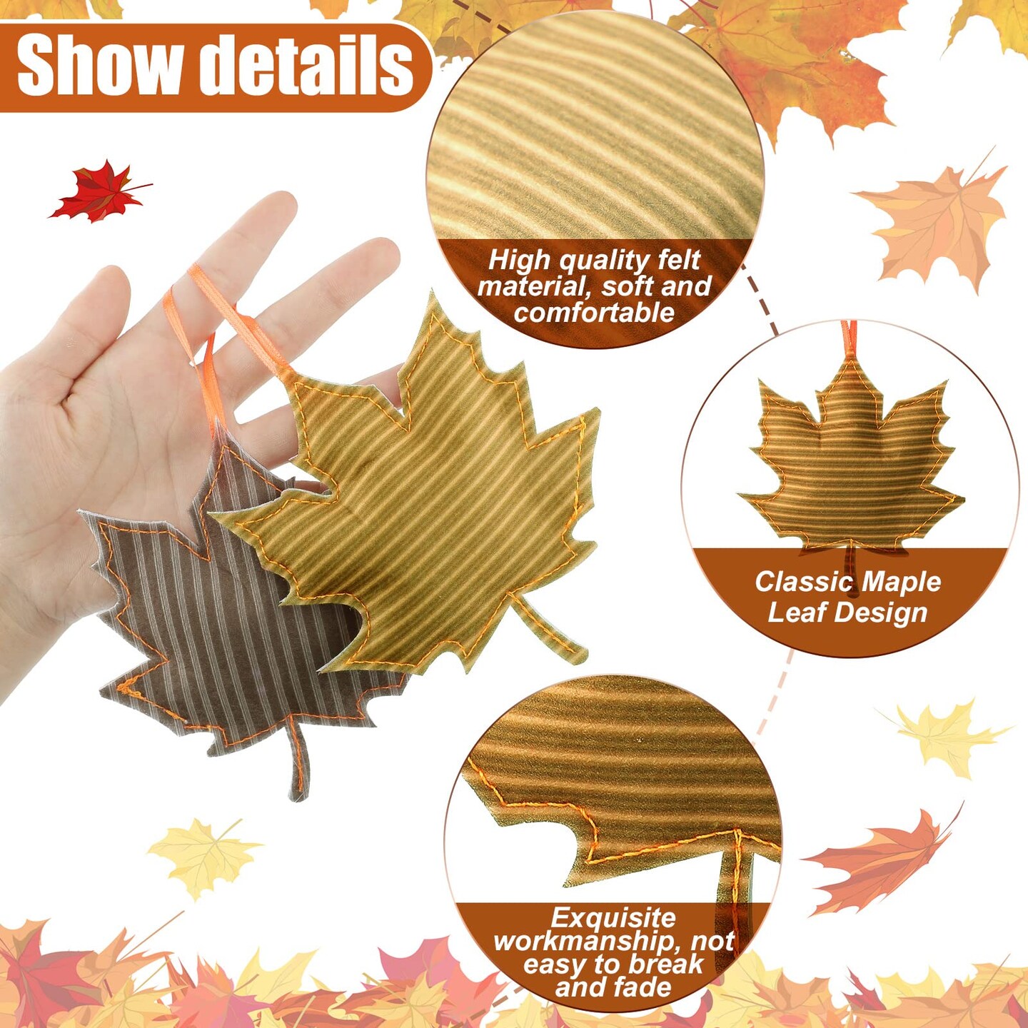 27 Pieces Fall Thanksgiving Maple Leaf Hanging Ornaments Felt 3D Fall Decoration Harvest Fall Leaves Farmhouse Decorations for Tree Festival Party Supplies(Maple Leaf Style)