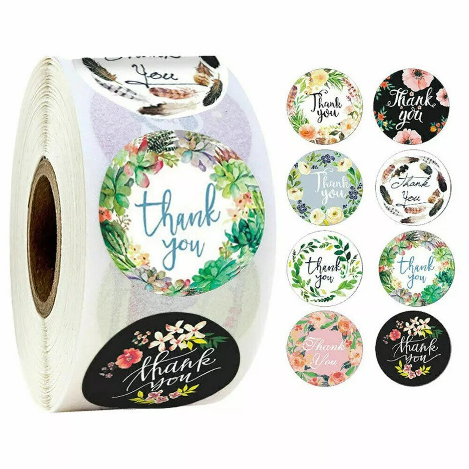 4 Roll of 2000pcs 1inch Assorted Floral Thank You Stickers Round Sealing Labels