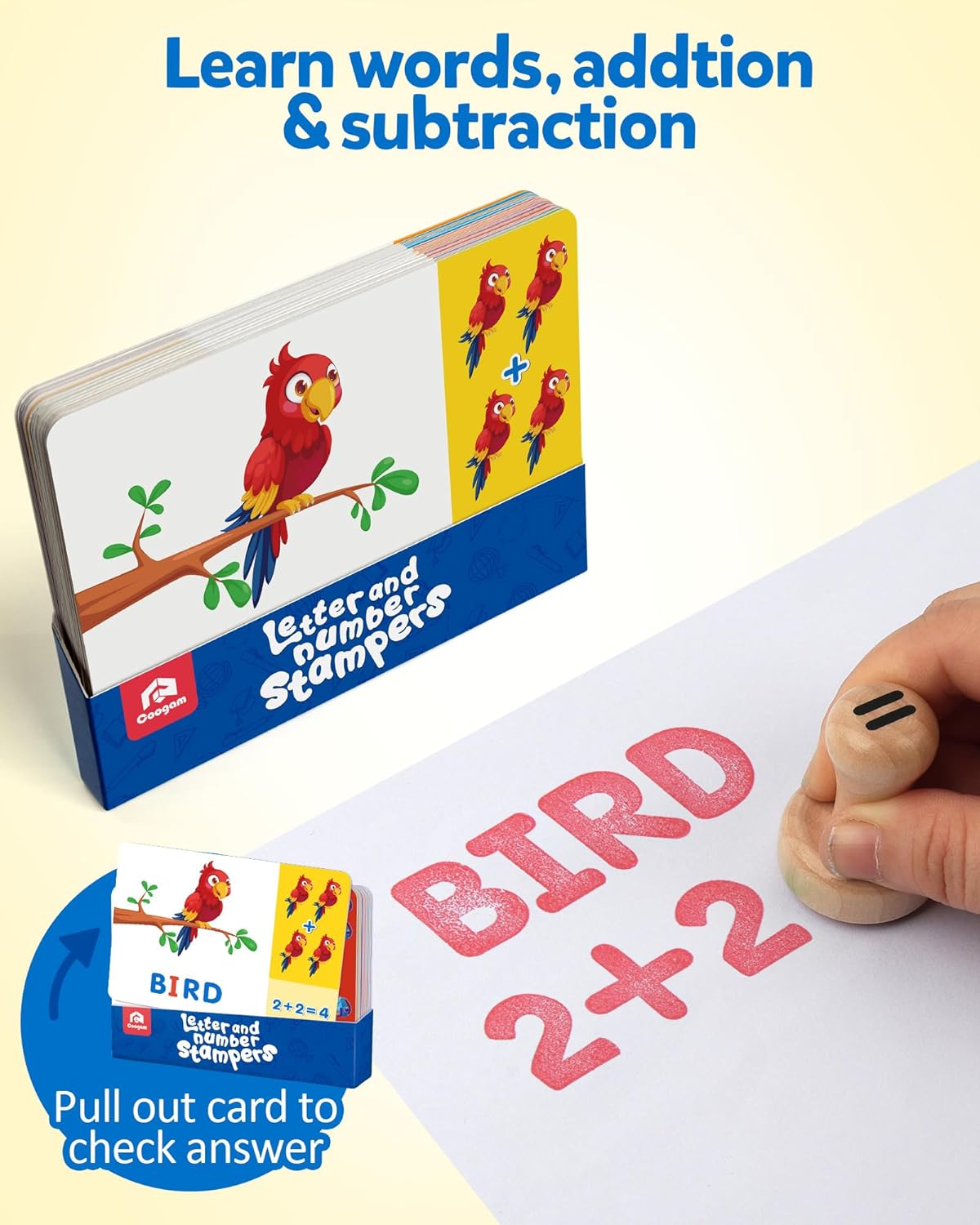 Wooden Alphabet Number Stamp Flashcard Set, ABC Spelling and Math Learning Stampers, Montessori Educational Toy for Ages 3-5